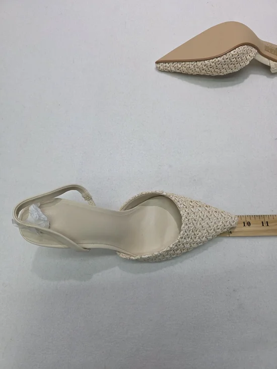 Woven Pointed Toe Slingback Heels - Cream - Picture 7 of 7